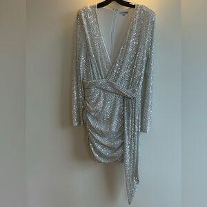 FN Center Stage Sequin Mini Dress - White/Silver